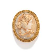A Neoclassical Gold and Shell Cameo Brooch with the Head of Medusa