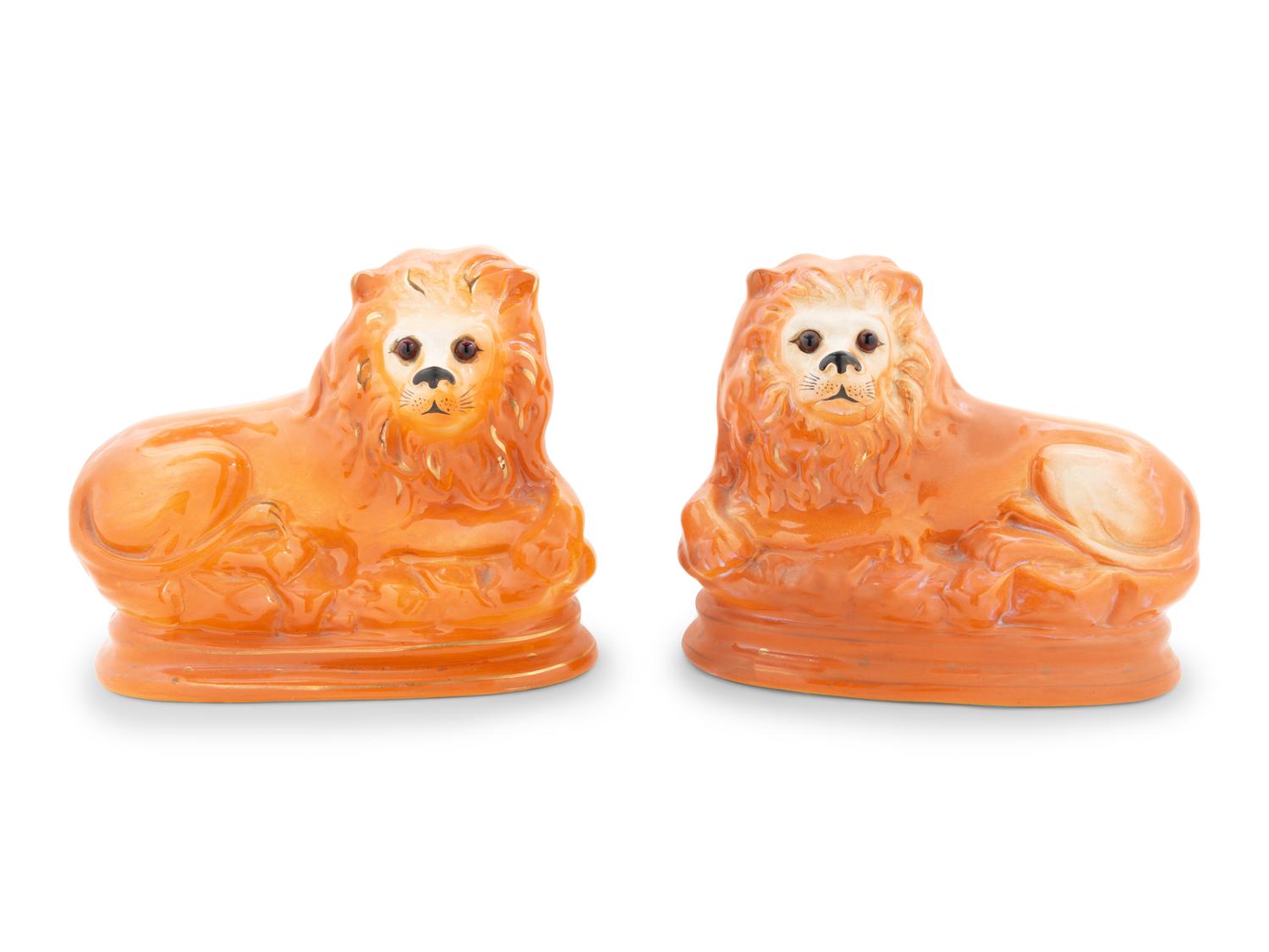 A Collection of Staffordshire Lions and Dogs