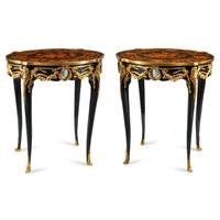 A Pair of Louis XV Style Gilt Bronze Mounted Marquetry Side Tables