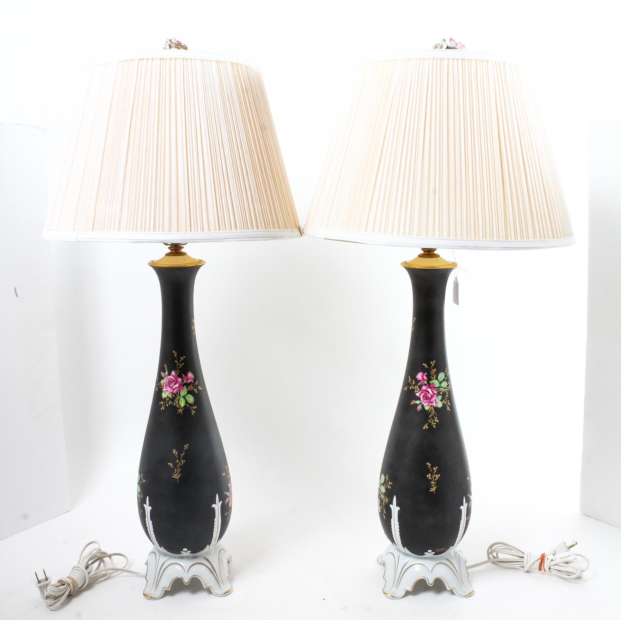 A Pair of Rosenthal Porcelain Lamps Height overall 33 1/2 inches.