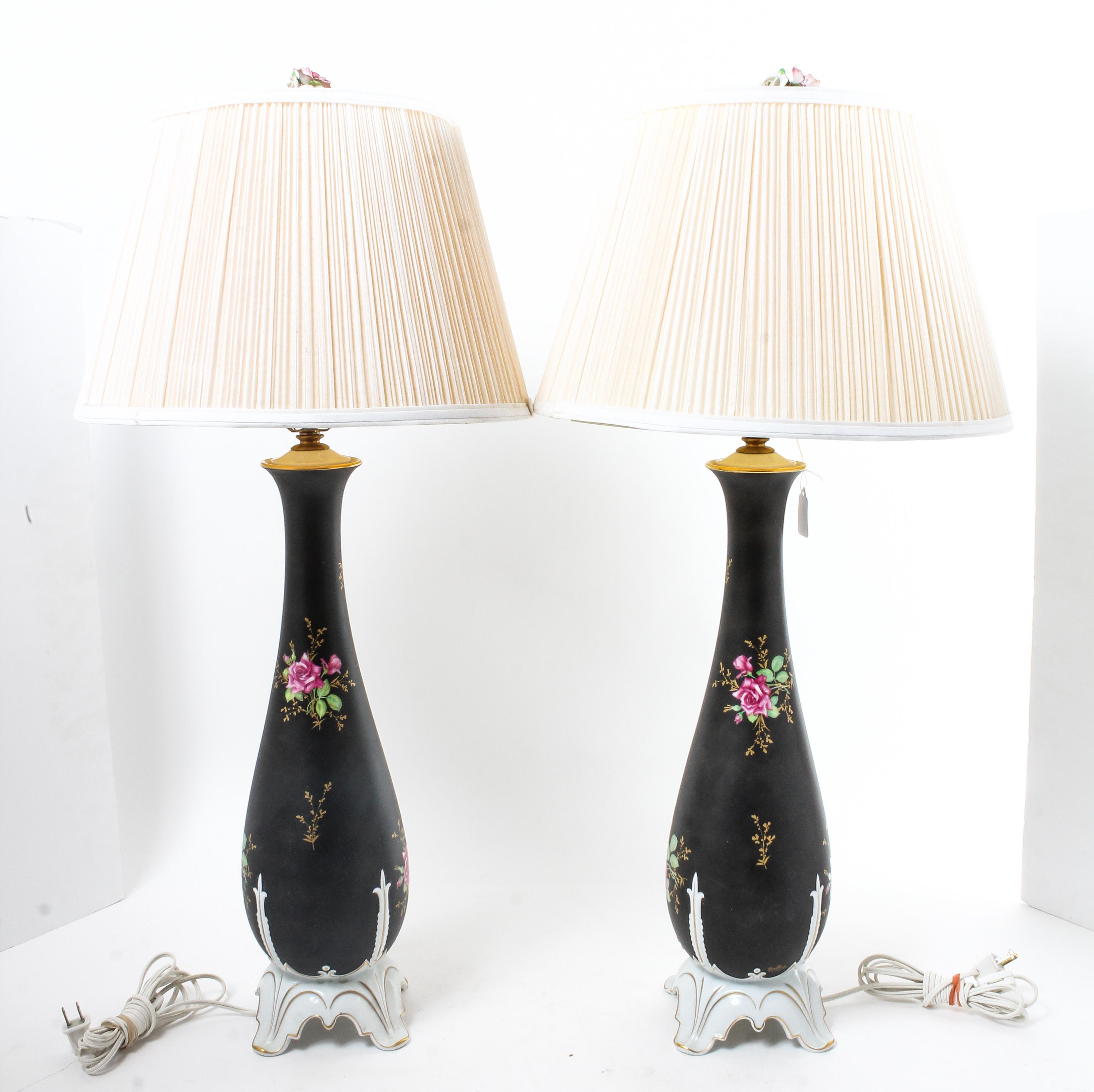 A Pair of Rosenthal Porcelain Lamps Height overall 33 1/2 inches.