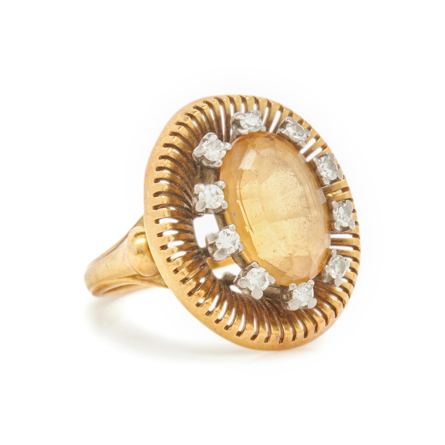 YELLOW GOLD, DIAMOND, AND CITRINE RING