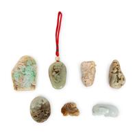 A Collection of Seven Carved Jadeite Figures — 20TH CENTURY