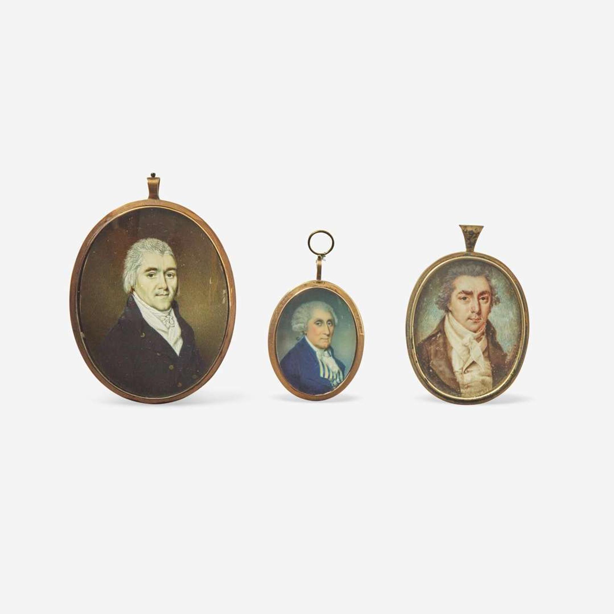 American or English School 18th century Three Portrait Miniatures of Gentlemen