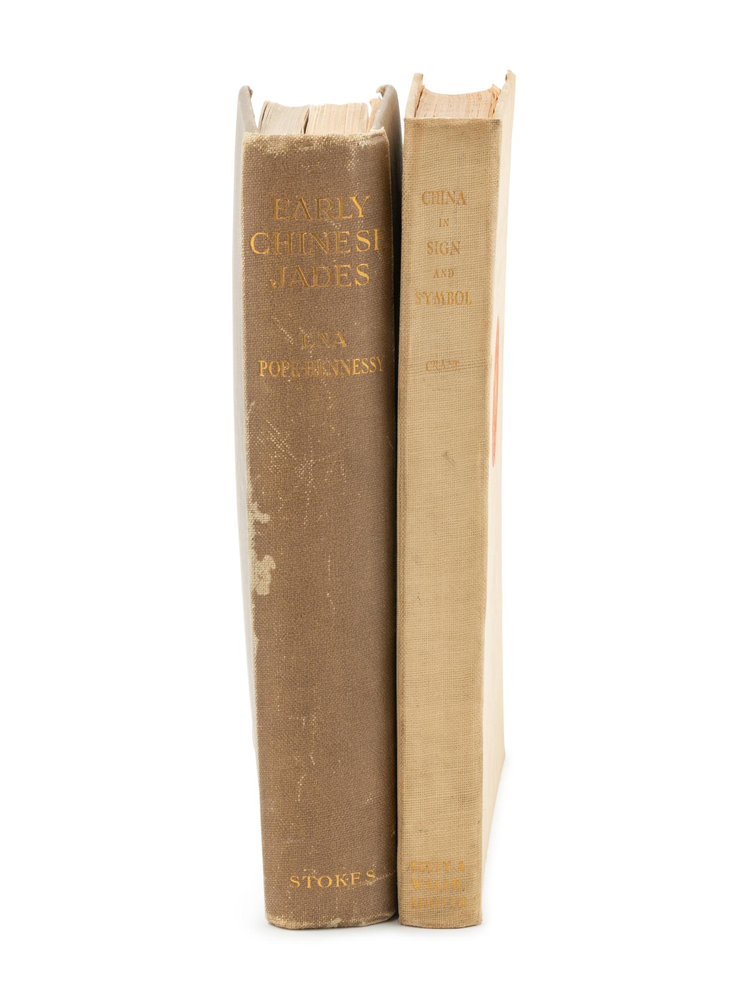 [CHINESE ART]. CRANE, Louise. China In Sign and Symbol . Shanghai: Kelly & Walsh, Ltd., 1926. [ With :] POPE-HENNESSY, Una. Early Chinese Jades . New York: Frederick A. Stokes Company, 1923.