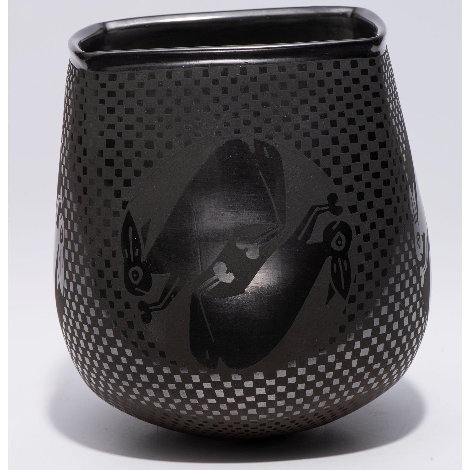 Blackware Pottery Vase, with Rabbits