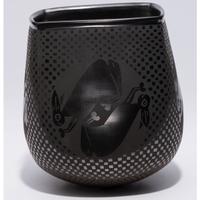 Blackware Pottery Vase, with Rabbits