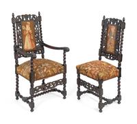 Two William & Mary Style Needlepoint-Upholstered Walnut Chairs — 20TH CENTURY