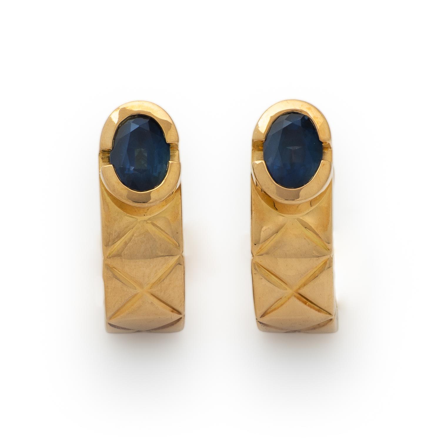CHANEL, SAPPHIRE AND YELLOW GOLD 'MATELASSÉ' EARRINGS