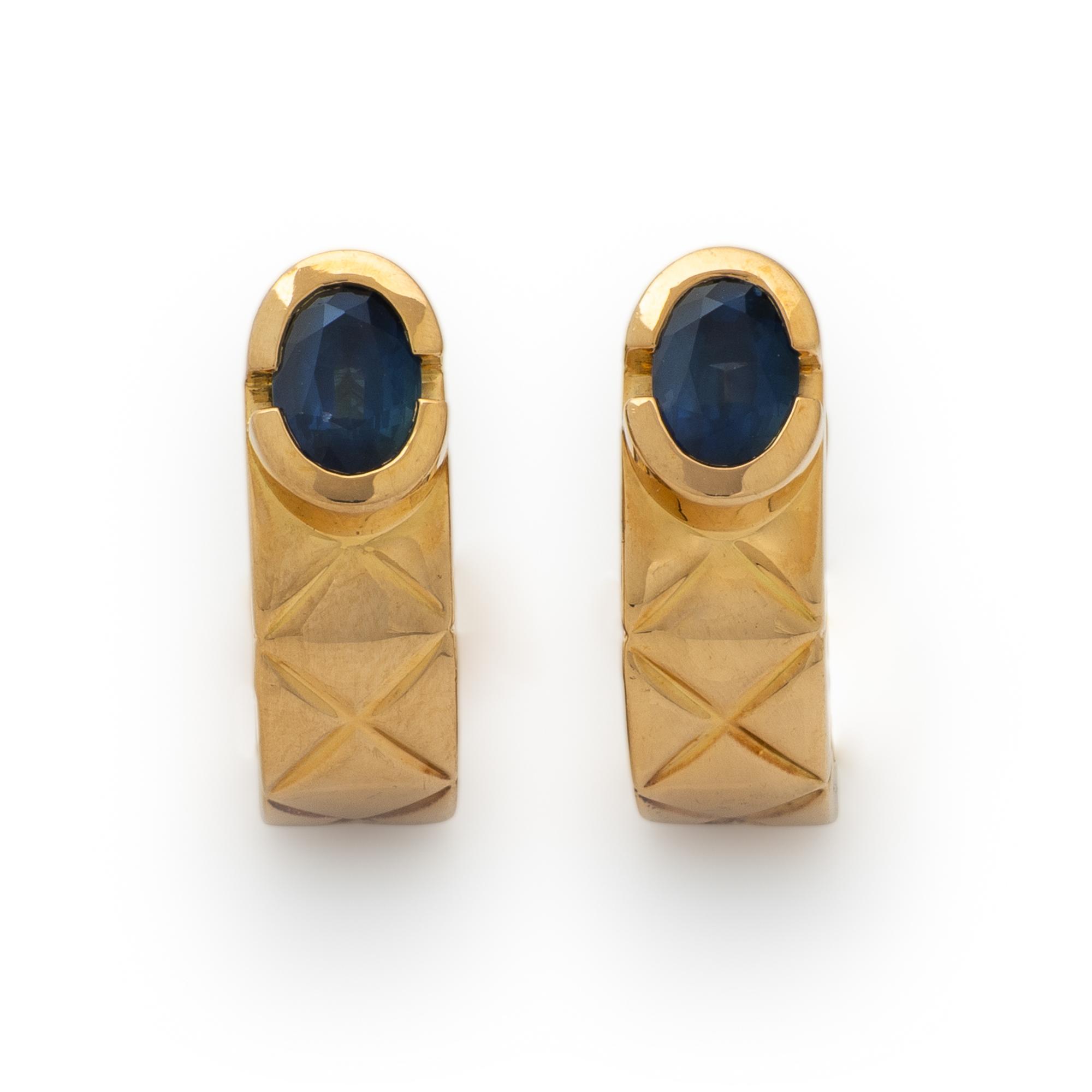CHANEL, SAPPHIRE AND YELLOW GOLD 'MATELASSÉ' EARRINGS