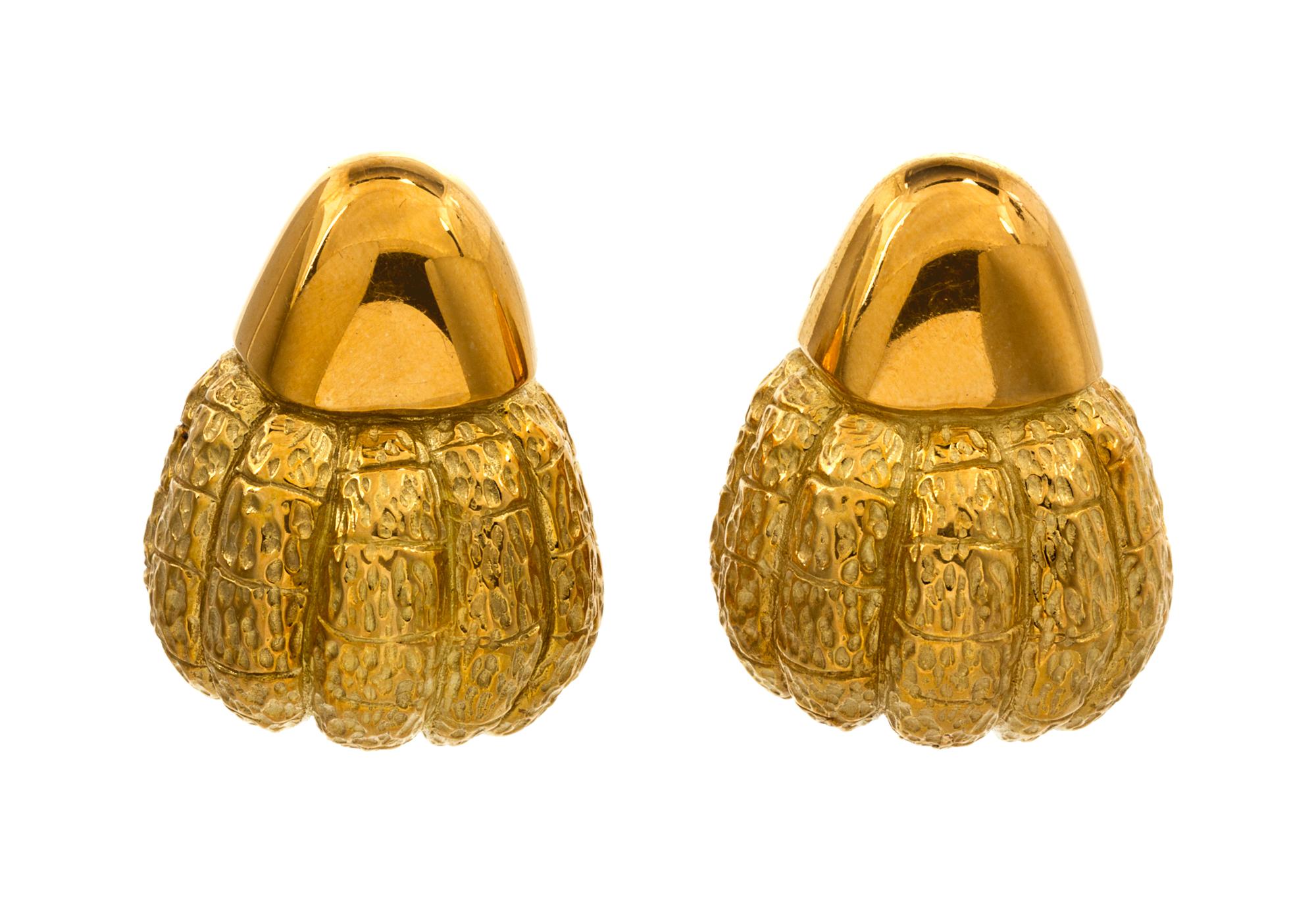 A Pair of 18 Karat Yellow Gold Earclips, Elizabeth Gage, 27.20 dwts.