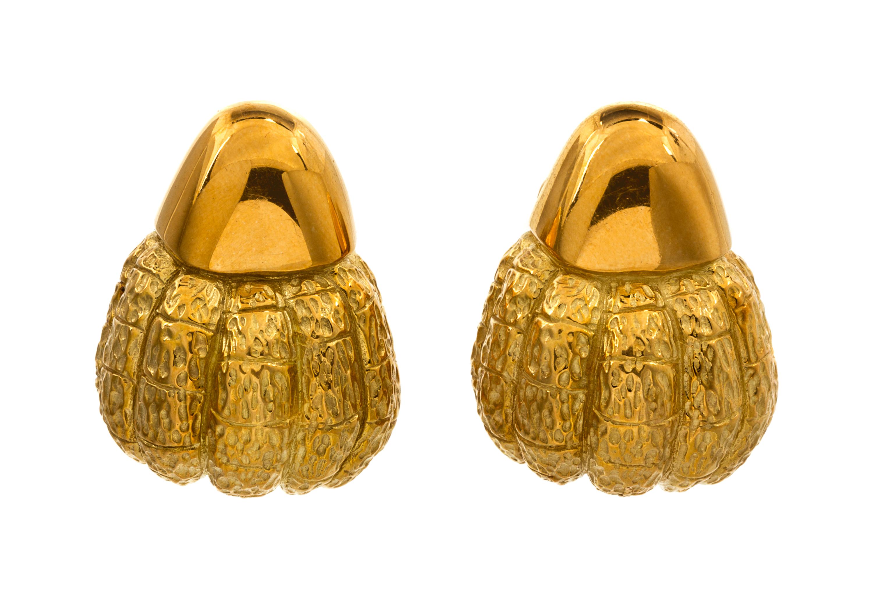 A Pair of 18 Karat Yellow Gold Earclips, Elizabeth Gage, 27.20 dwts.