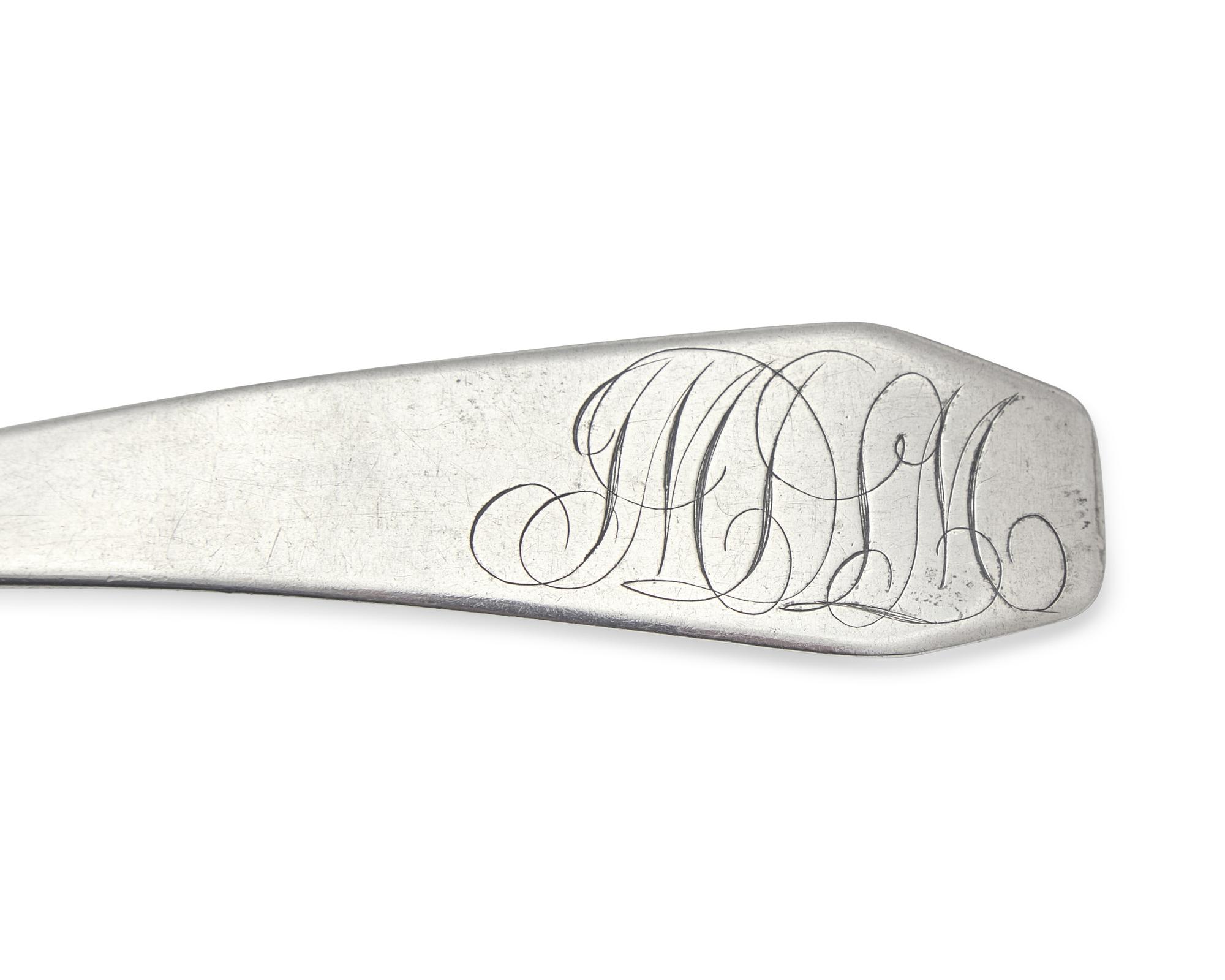 A Group of Four Federal Silver Coffin-End Tablespoons Associated with John M. De La Montagne, By William Garret Forbes (1751-1840), New York, NY, Circa 1800