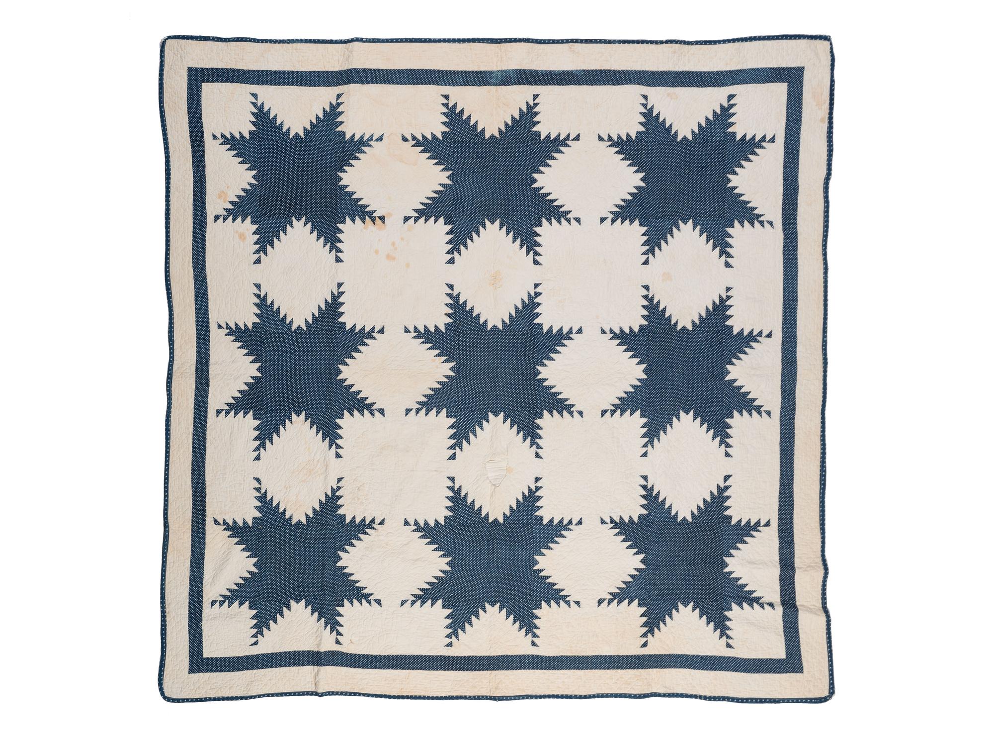 Two Blue and White Pieced Quilts
