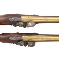 Pair of Brass Barrel Flintlock Canadian Militia Style Pistols by W. Ketland & Co.
