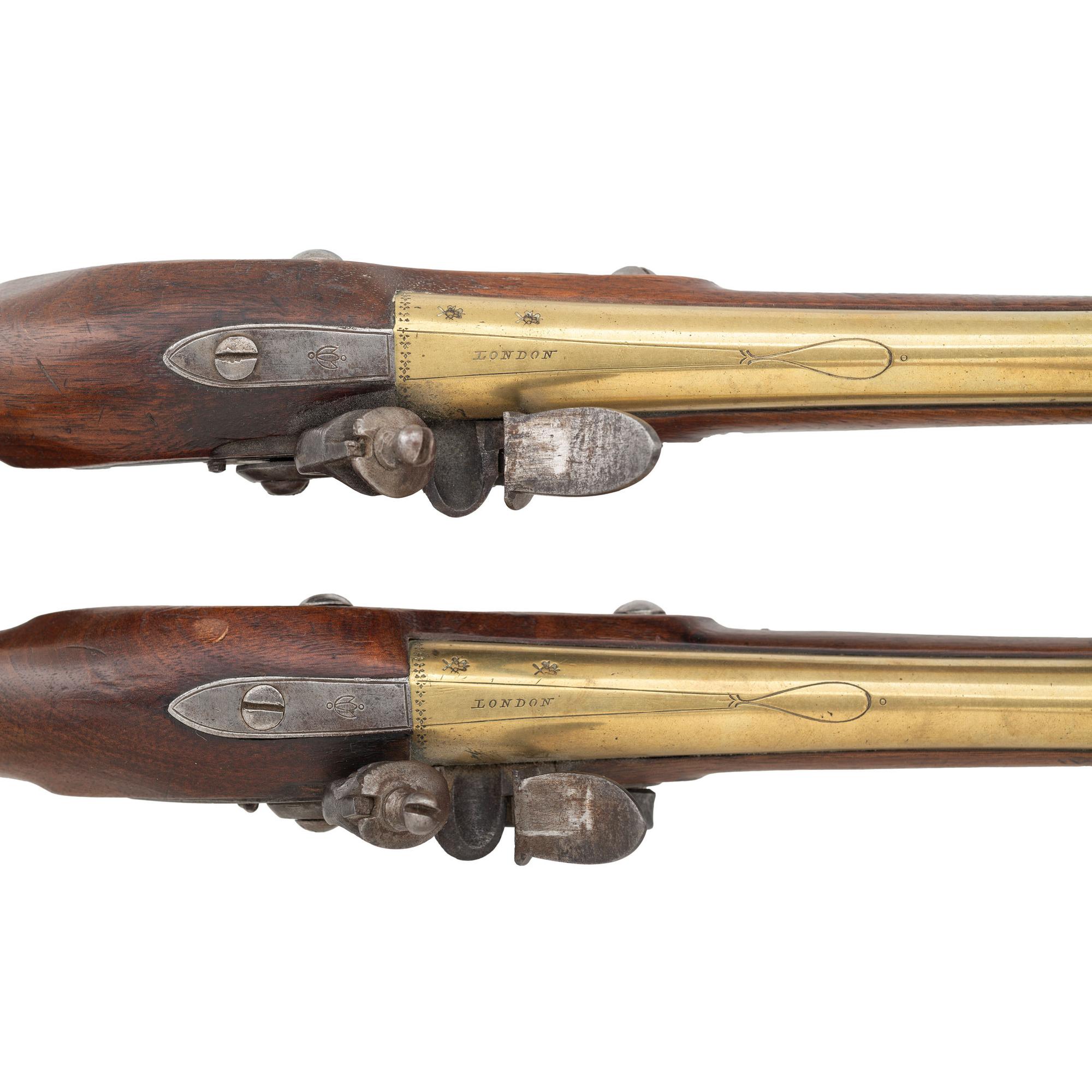 Pair of Brass Barrel Flintlock Canadian Militia Style Pistols by W. Ketland & Co.