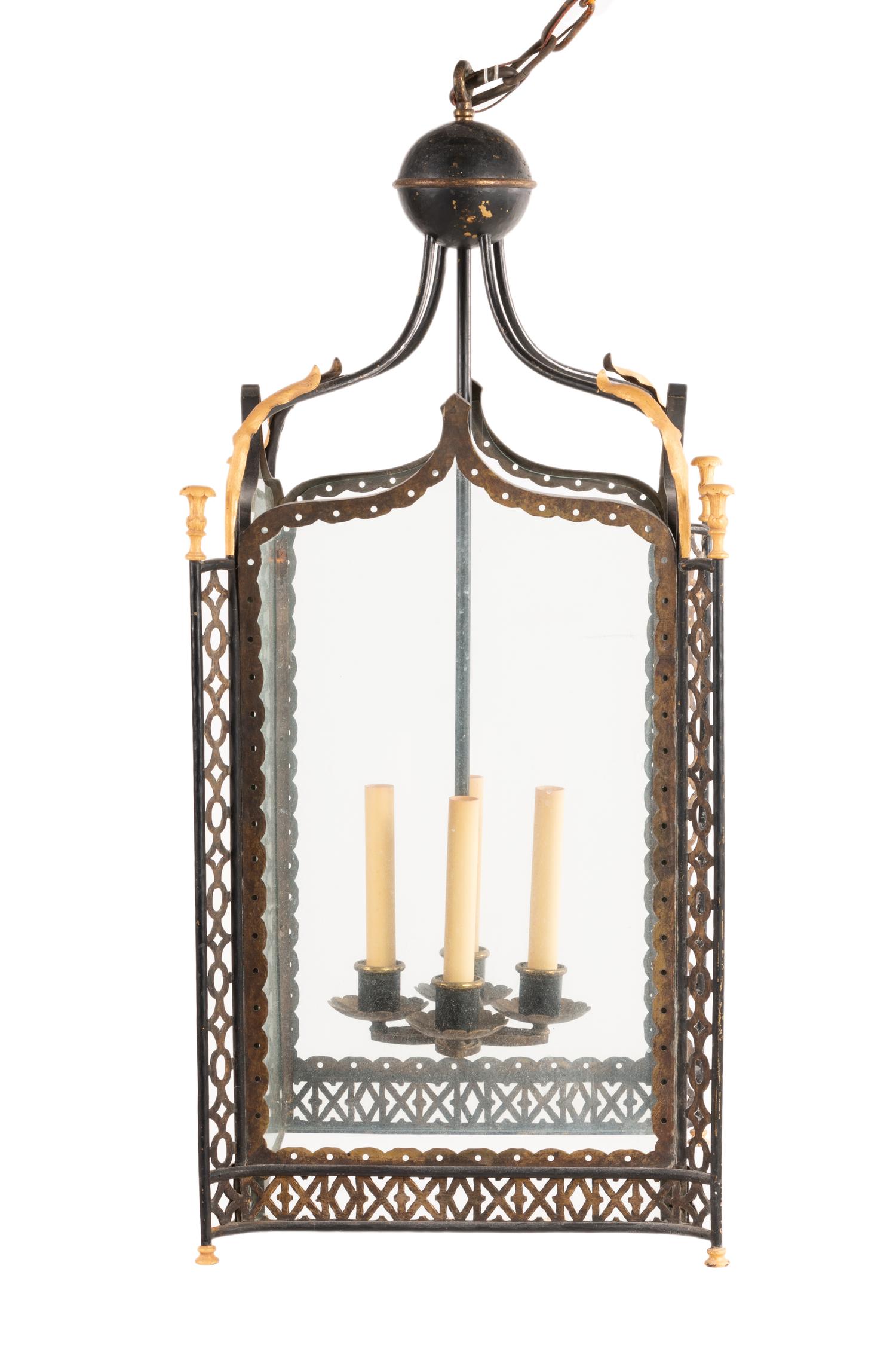 A Continental Tôle Mounted Metal Hall Lantern