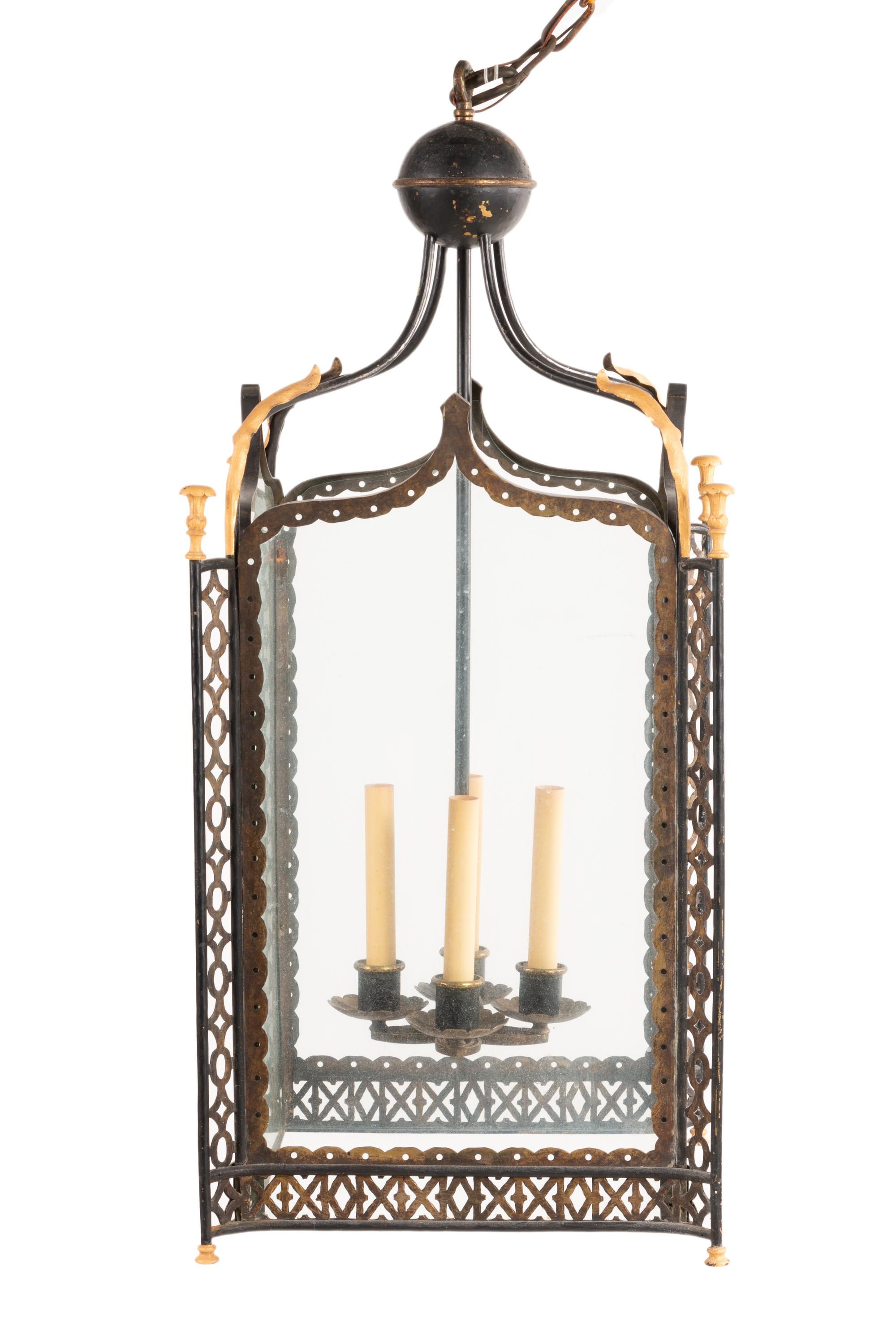A Continental Tôle Mounted Metal Hall Lantern