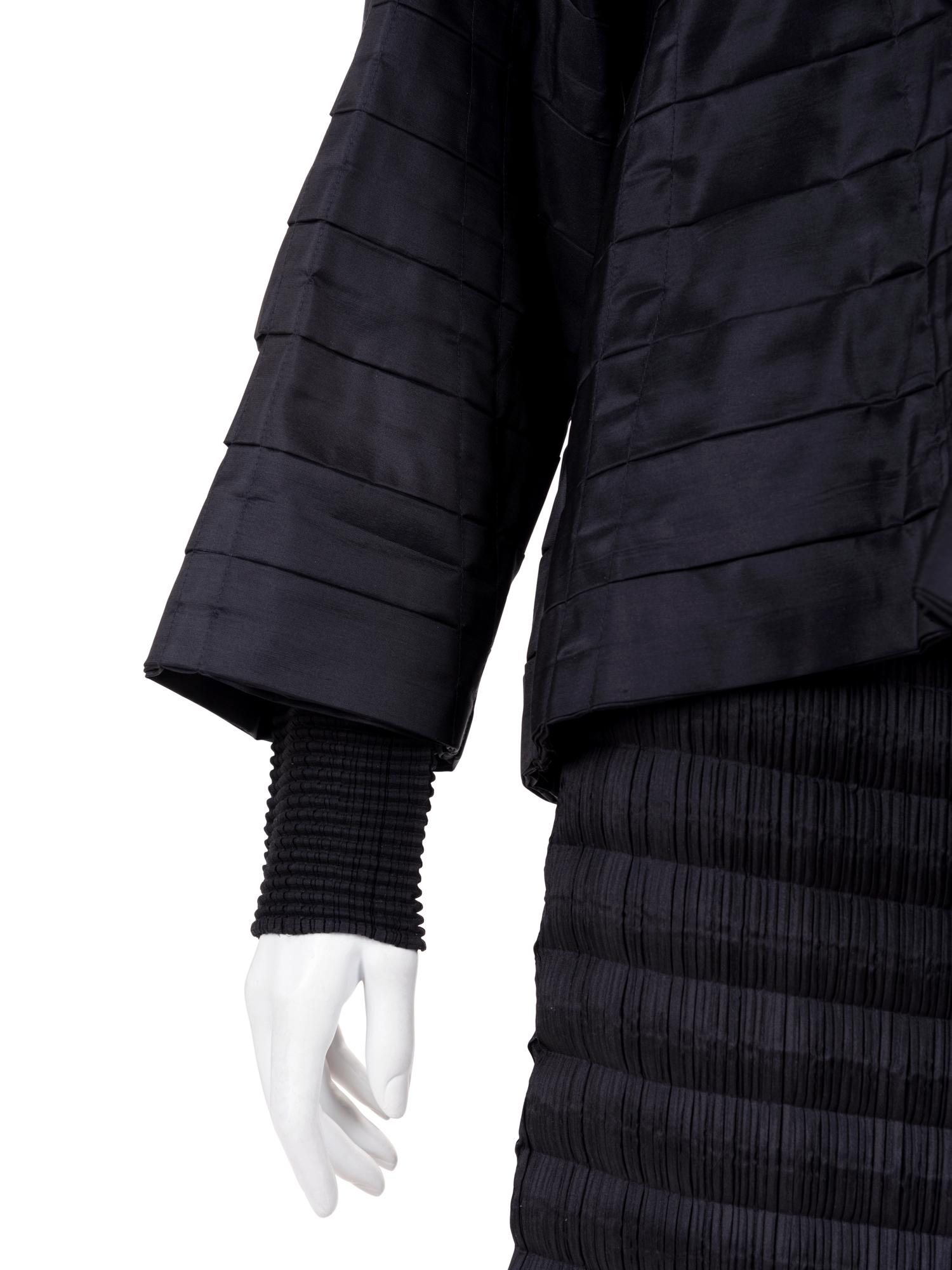 Three Issey Miyake Pleated Items: One Jacket, One Top, and One Skirt