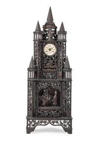 A Large Fretwork Folk Art Steeple Clock