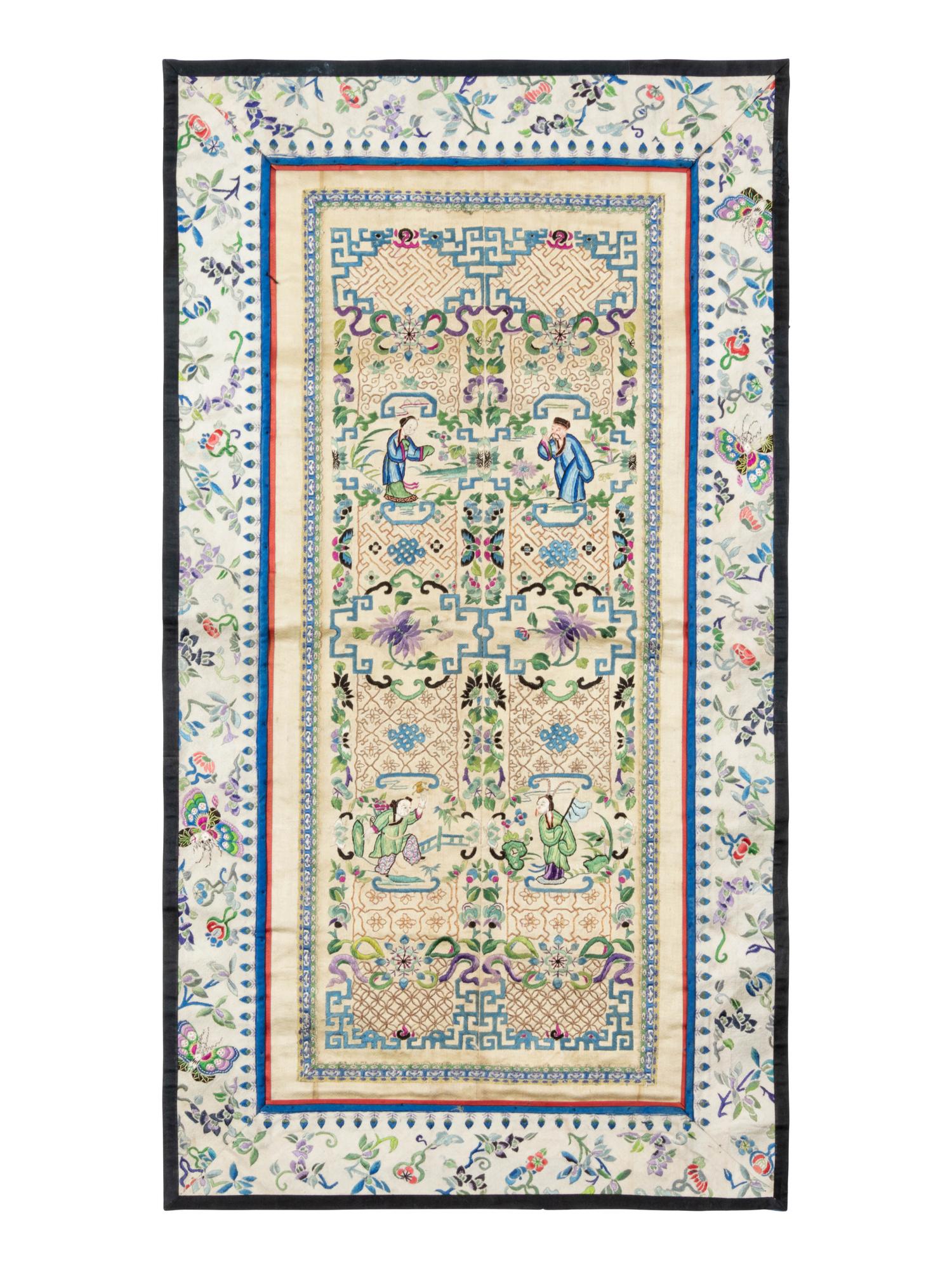 Seven Chinese Embroidered and Woven Silk Panels