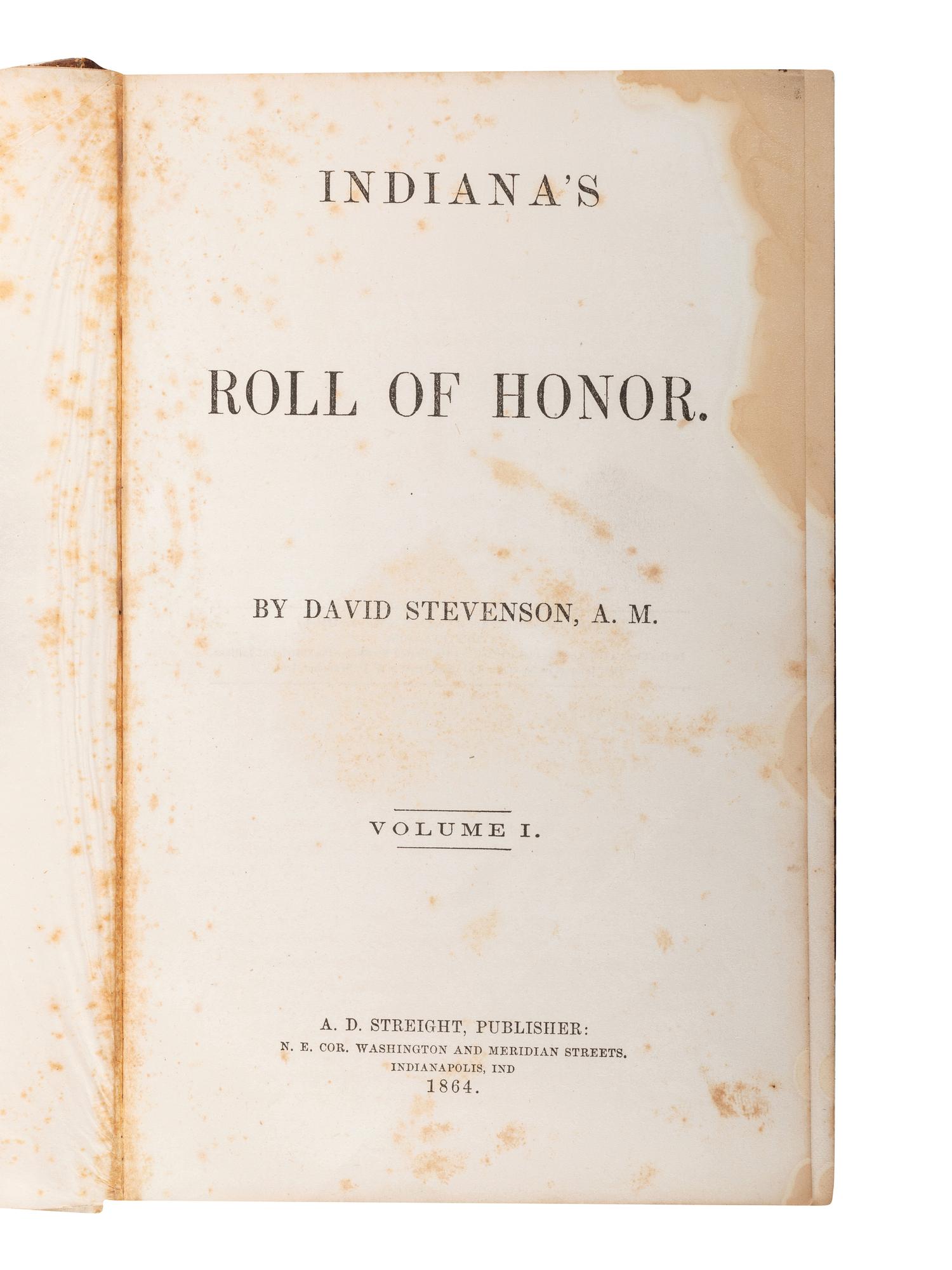[CIVIL WAR - INDIANA]. A group of books regarding Indiana's service during the Civil War, including the complete 8 volume Adjutant General's report, comprising: