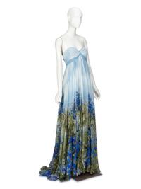 Oscar de la Renta, Printed Strapless Chiffon Gown