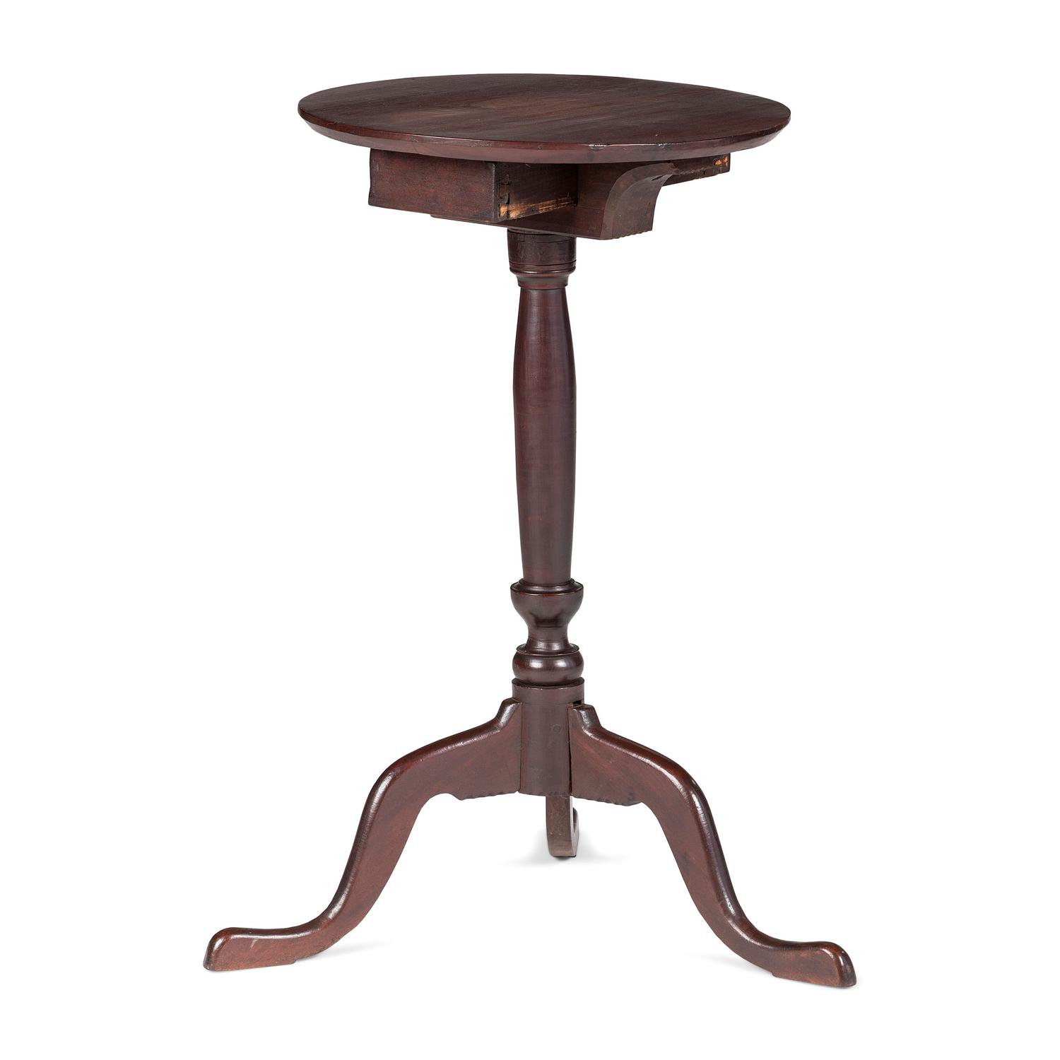 A Federal Punched Walnut and Maple One-Drawer Candlestand