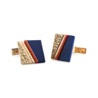 14k Gold Cuff Links, set with Lapis and Coral