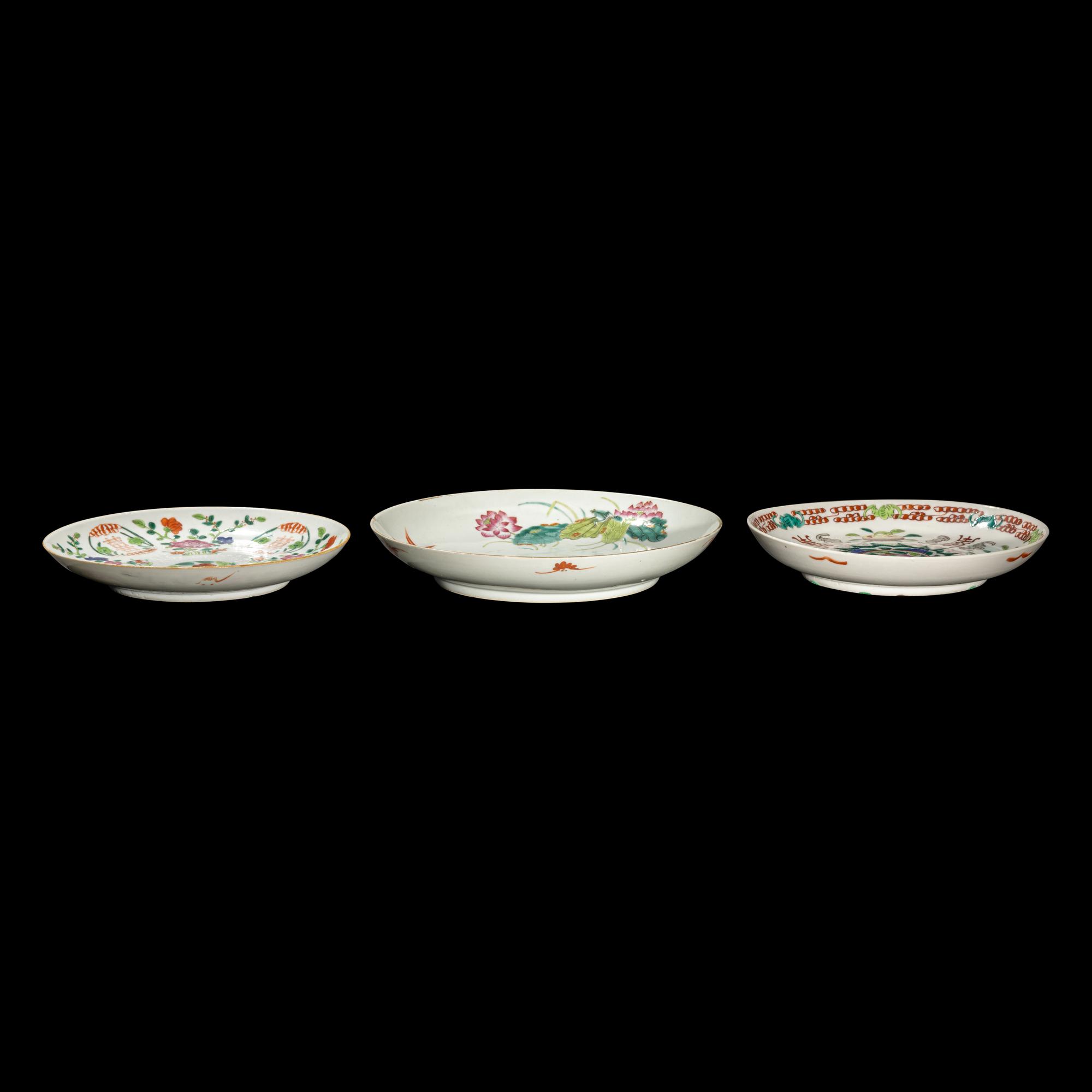 Three Chinese Famille Rose Porcelain Plates