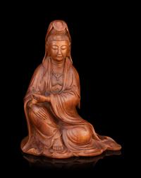 A Japanese Carved Boxwood Figure of Kannon