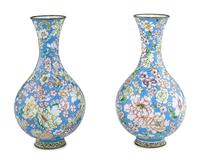 A Pair of Chinese Canton Enamel on Copper Vases