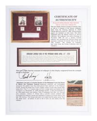 [LINCOLN, Abraham (1809-1865)]. Lincoln relics incl. strands of hair, wallpaper, and wood fragments.