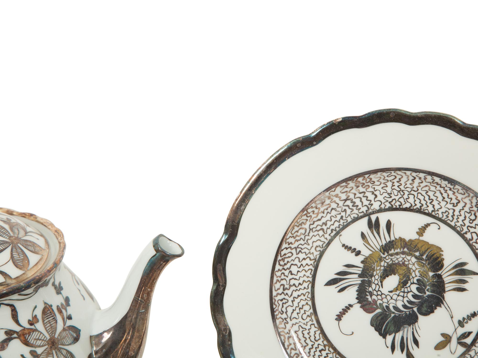 A Richard Ginori Silver-Overlay Porcelain Tea Service