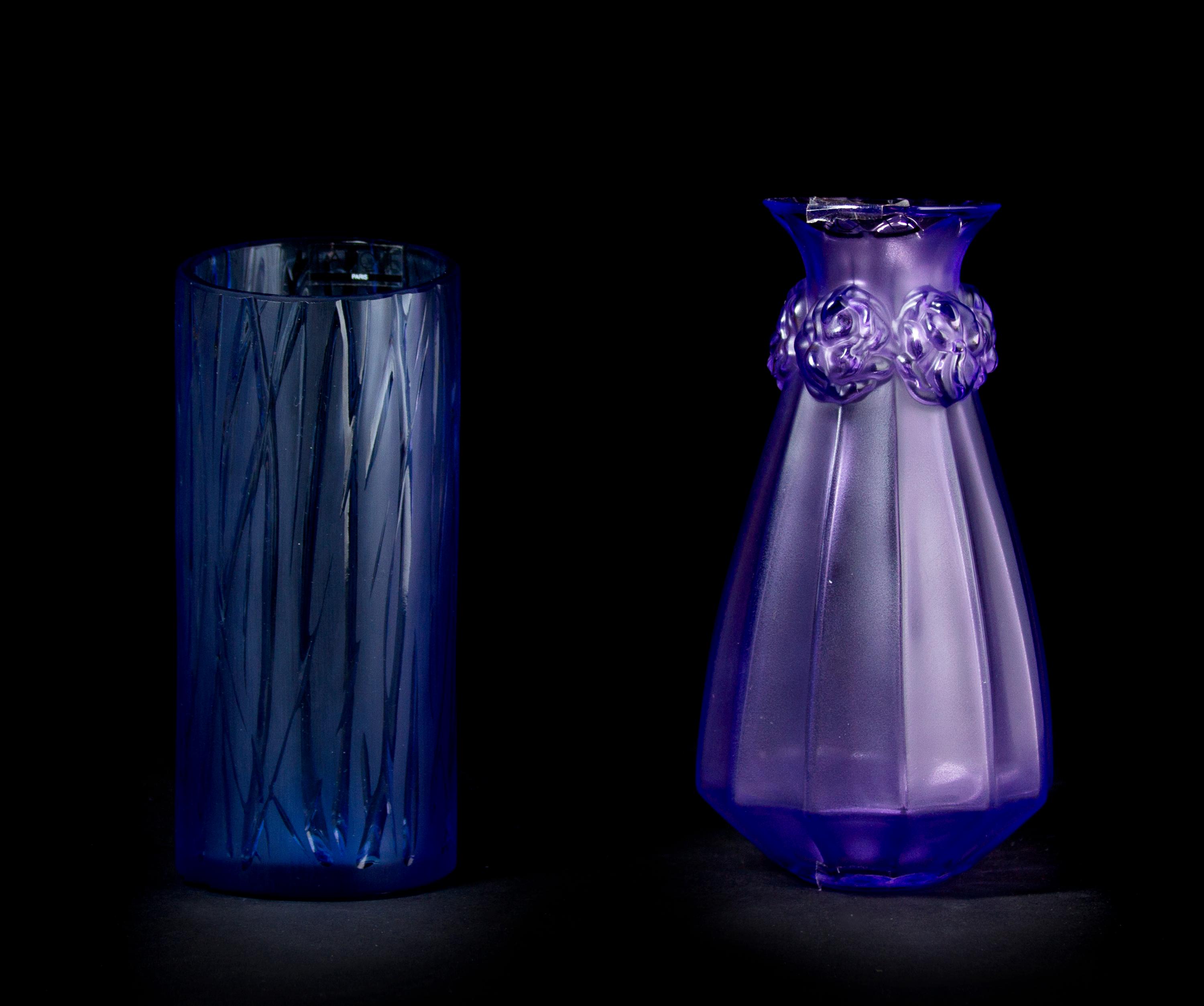 Two Lalique Molded and Frosted Glass Vases, Height of tallest 6 3/8 inches.
