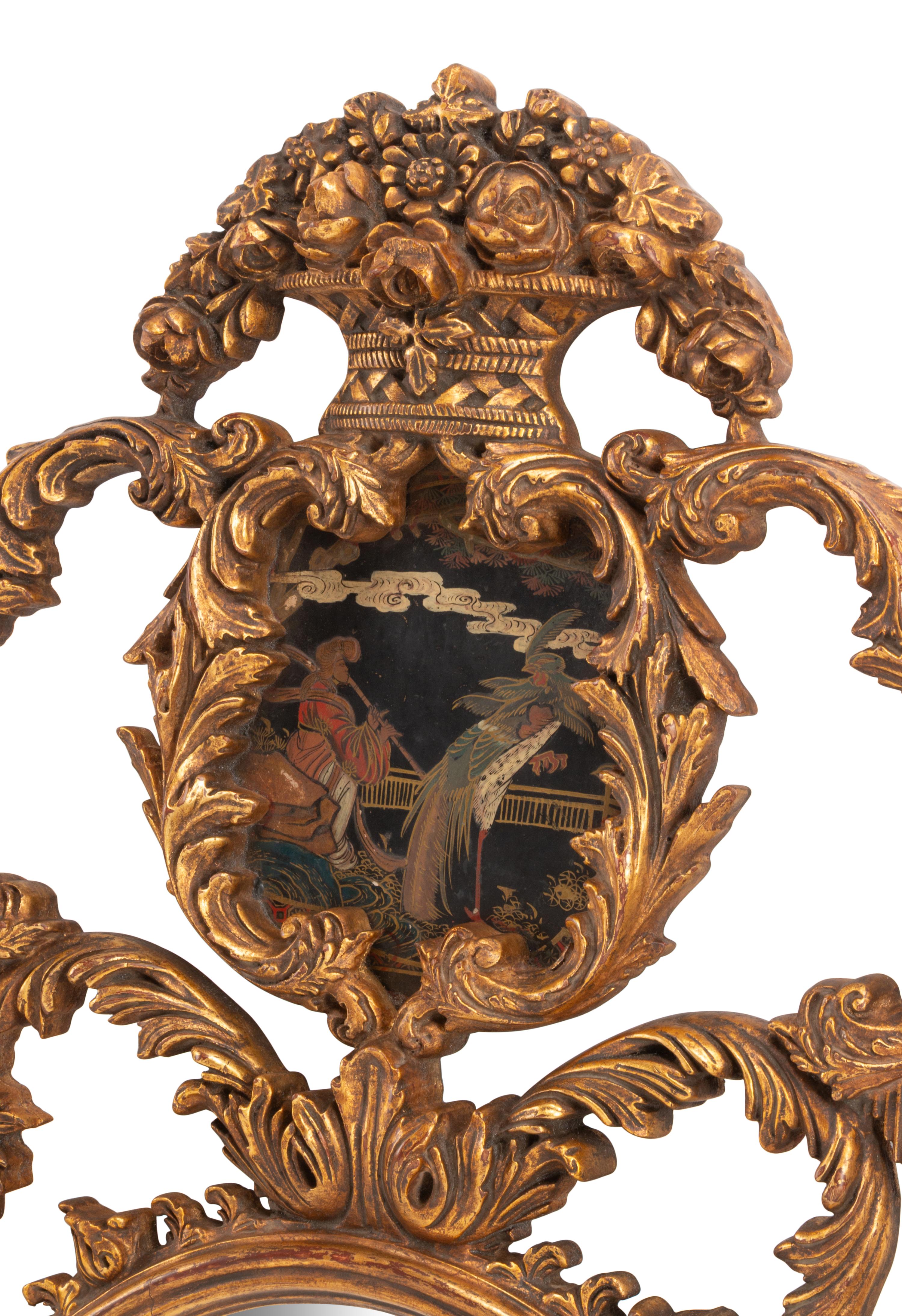 A Pair of Italian Carved Wood and Chinoiserie Decorated Mirrors