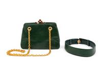 Judith Leiber Green Snakeskin Bag and Belt, 1980-90s