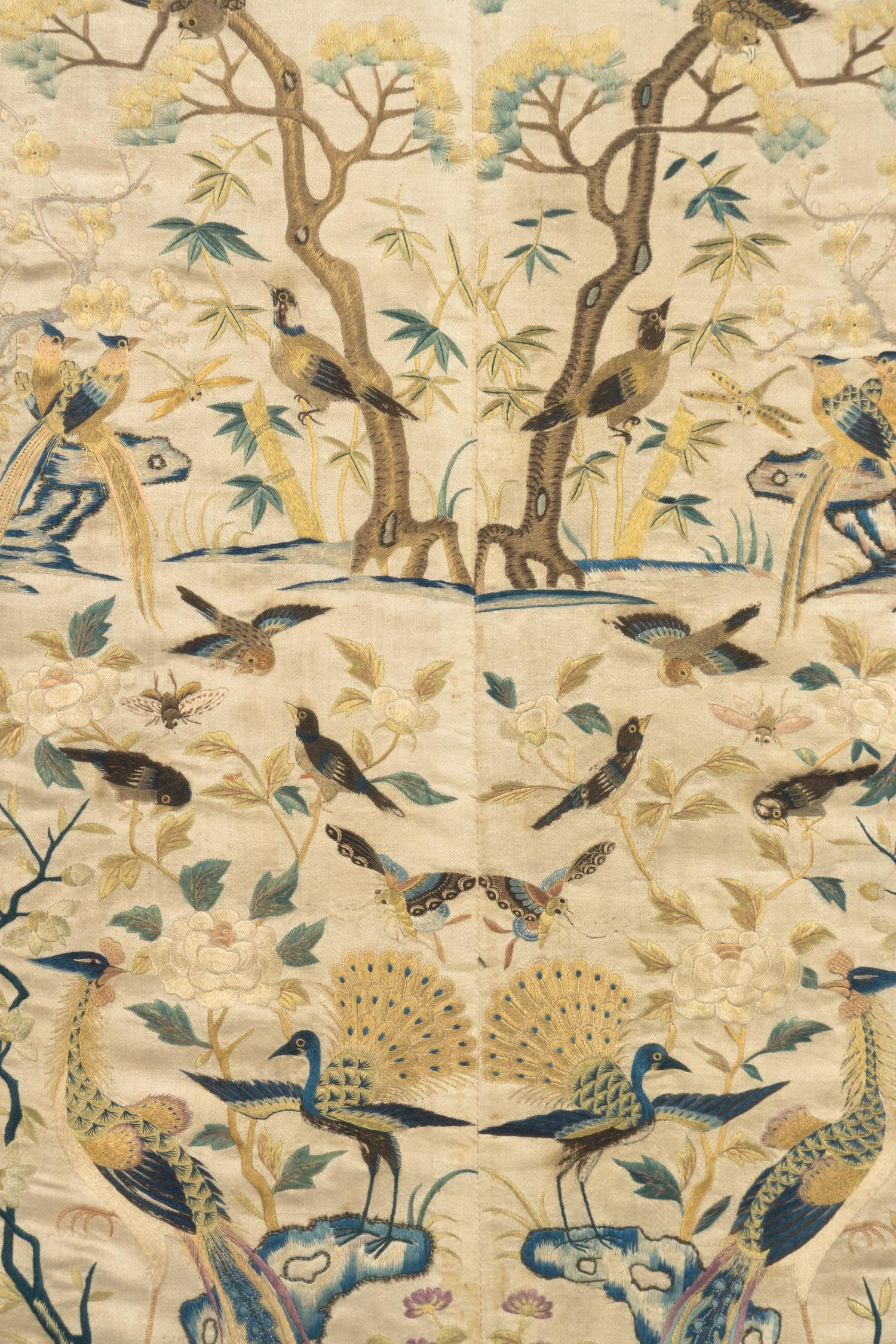 Three Chinese Embroidered Silk Panels