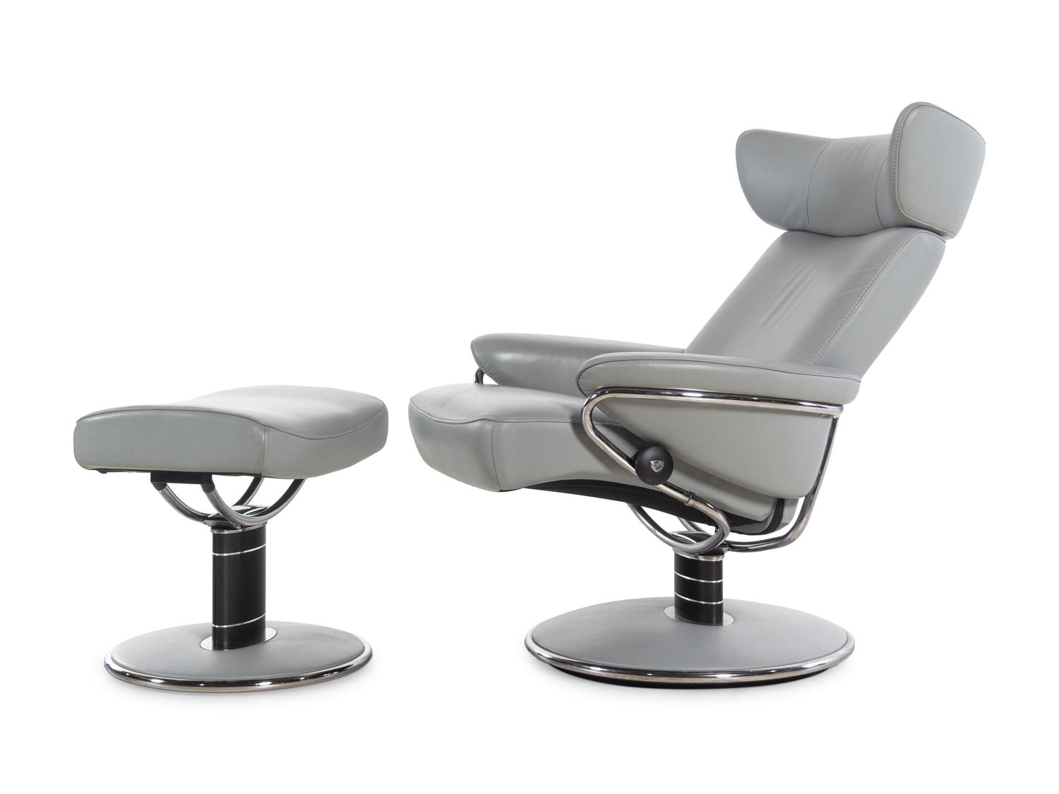 A Contemporary Italian Chrome-Finished Leather Lounge Chair and Ottoman
