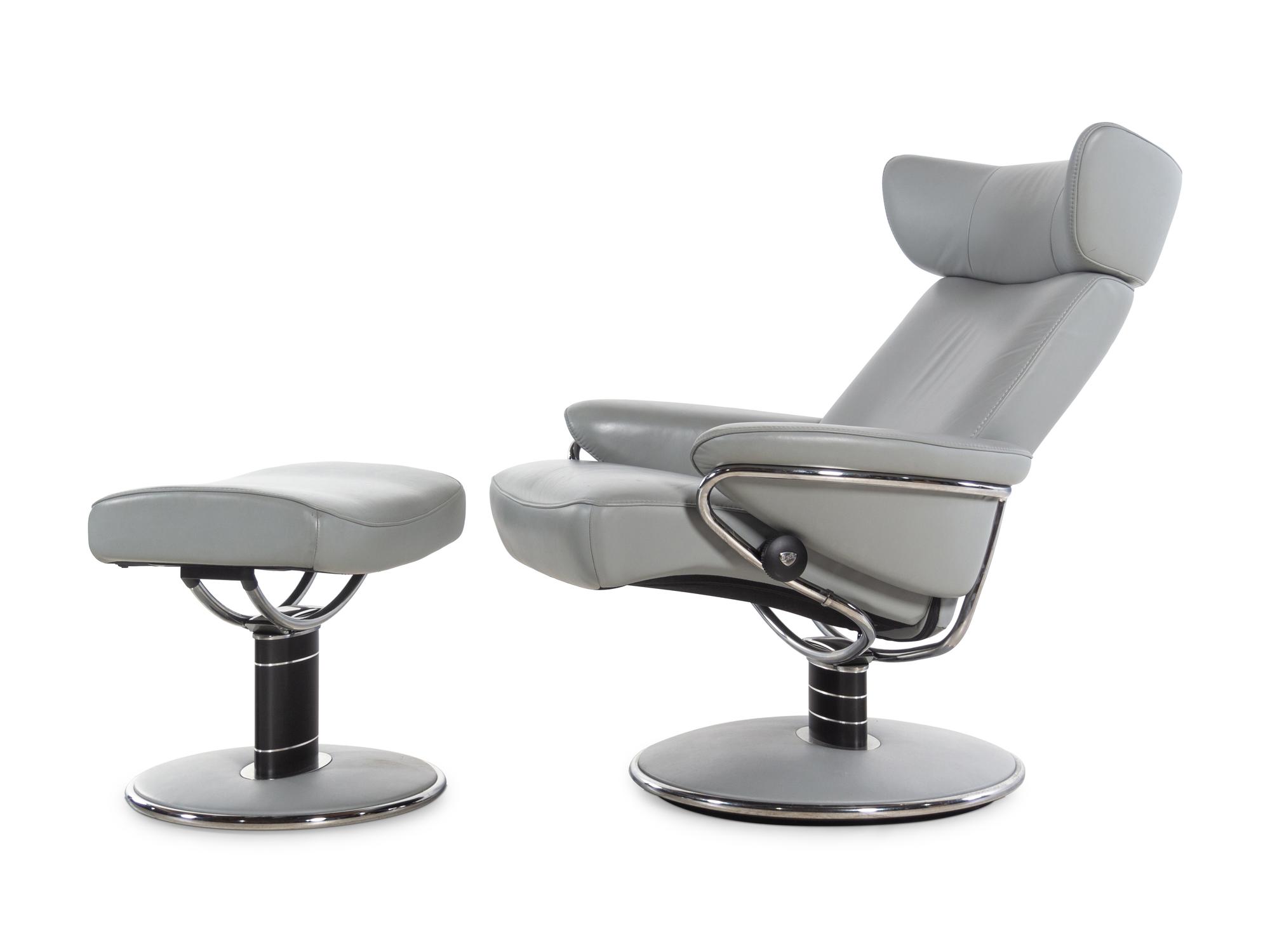 A Contemporary Italian Chrome-Finished Leather Lounge Chair and Ottoman