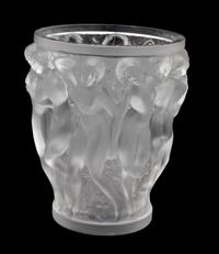 A Lalique Molded and Frosted Glass Bacchantes Vase Height 9 1/2 inches. — 20TH CENTURY