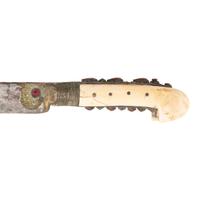 Ottoman Yatagan Sword with Etched Blade and Silver Mounted Scabbard