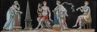 A North European Neoclassical Gouache Panel Inset Giltwood Mirror
