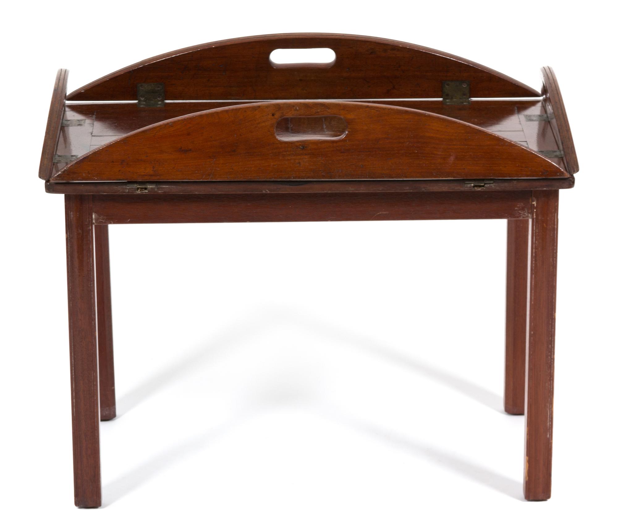 An English Mahogany Butler's Tray on Stand Height 17 3/4 x width 32 1/2 x depth 23 3/4 inches. — 19TH CENTURY