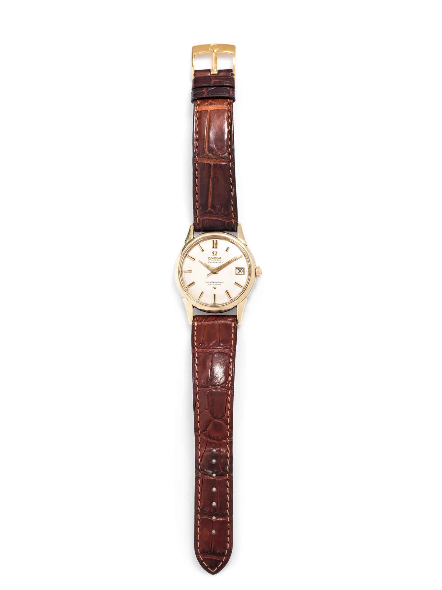 OMEGA, STEEL AND YELLOW GOLD PLATE REF. 14393/1SC 'CONSTELLATION CALENDAR' WRISTWATCH, CIRCA 1959
