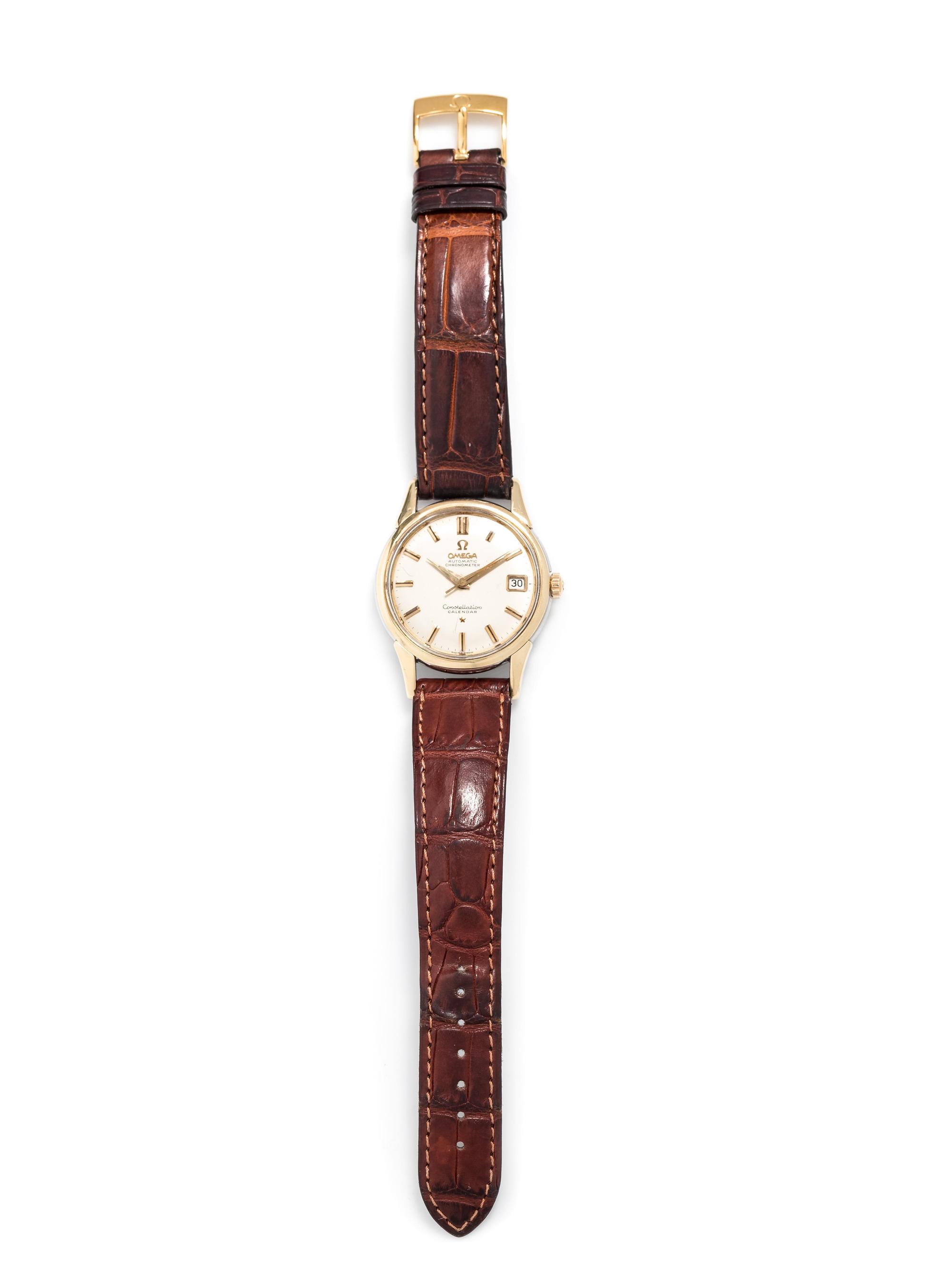 OMEGA, STEEL AND YELLOW GOLD PLATE REF. 14393/1SC 'CONSTELLATION CALENDAR' WRISTWATCH, CIRCA 1959