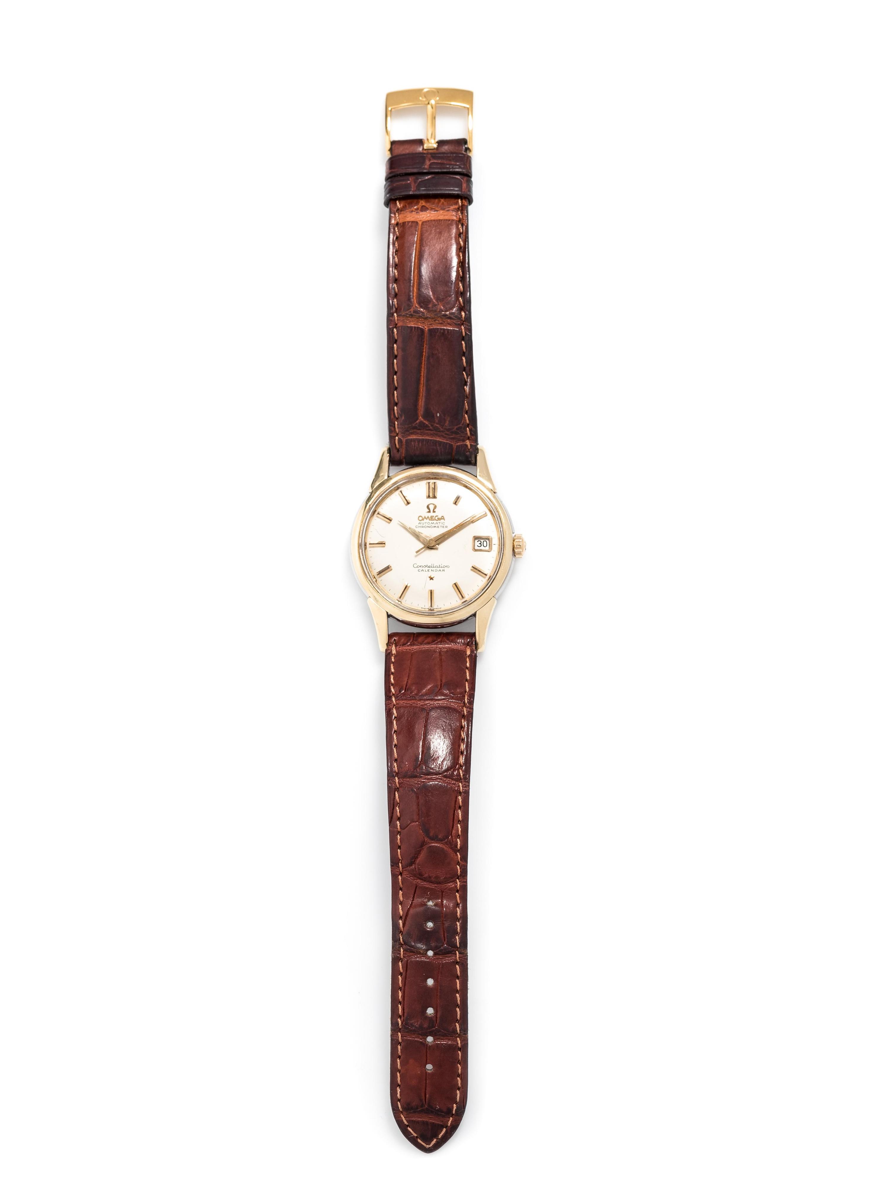 OMEGA, STEEL AND YELLOW GOLD PLATE REF. 14393/1SC 'CONSTELLATION CALENDAR' WRISTWATCH, CIRCA 1959