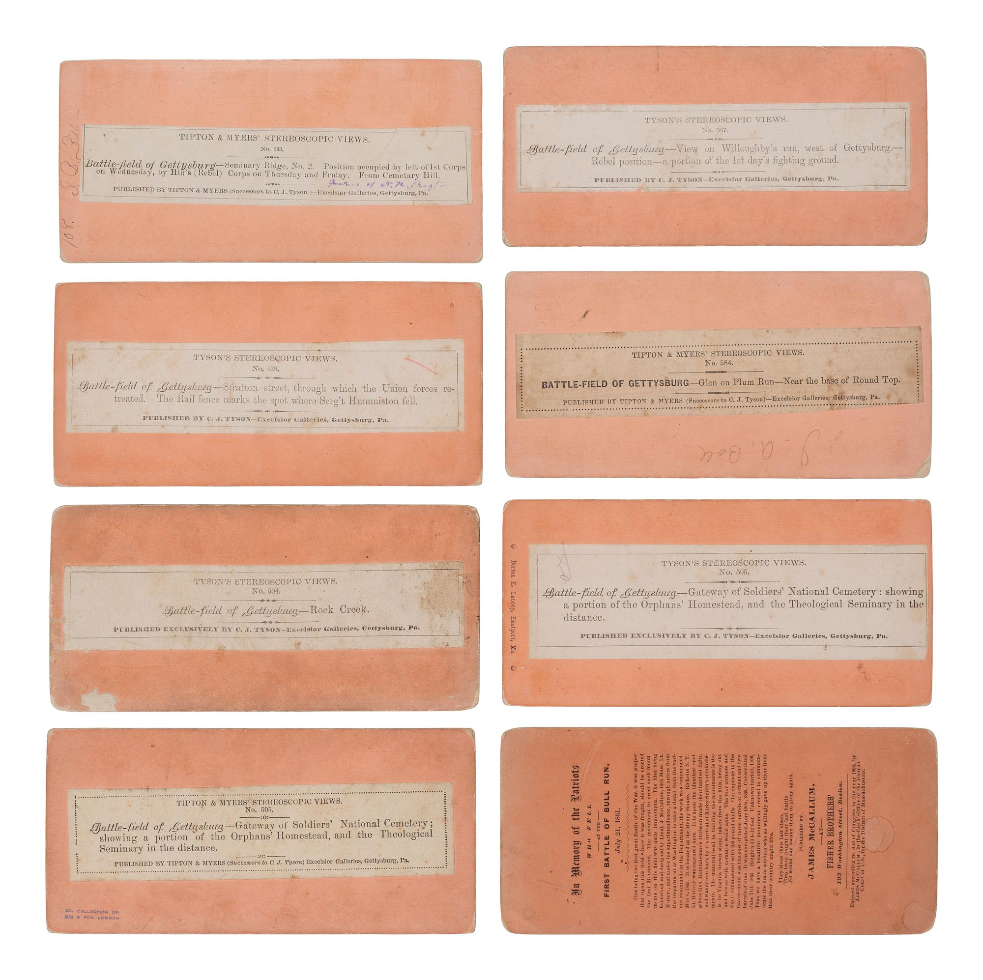 [CIVIL WAR]. Large group of postwar views of the Gettysburg battlefield by C. J. TYSON's, Excelsior Galleries, Gettysburg, PA.