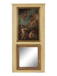 A Louis XVI Style Painted and Parcel Gilt Trumeau Mirror