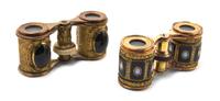 Two Pairs of French Stone Inset Opera Glasses, Width of widest 3 7/8 inches.
